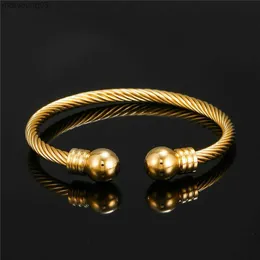 Bangle New Titanium Steel Charm Ball Open Cuff Bangle Women Bracelet Stainsal Steel Gold Color Rope Women Bangle Fashion Jewelryl2403