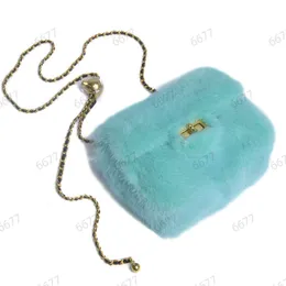 Water School Handheld Single Piece Crossbody Small Square Mink Plush Casual Fashion Fur Bag