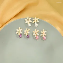 Orecchini pendenti BALANBIU Goccia di fiori in resina unica per le donne Zircone di lusso color oro Ottone Gioielli di moda di alta qualità