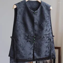 Etnik Giyim Çin yeleği lüks jakard qipao üstleri kadınlar tang kıyafetleri vintage mandalin yaka ceket yelek yelek dış giyim kadın