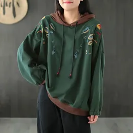 茶色のフーディー刺繍された女性の服フード付き女性のための赤いスウェットシャツをゆるめる緑のバギートップ美学の厚いゴストレンドEMO 240301