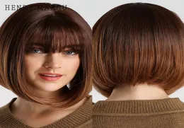 Syntetiska peruker Henry Margu Short Straight Bob med bangs ombre svartbrun peruk Lolita Party Cosplay Daglig hög temperatur Fiber7580086