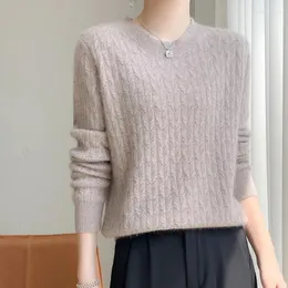 Женские свитера 2024, модный женский свитер на весну и осень, кружевной пуловер с длинным рукавом и круглым вырезом, трикотажная одежда из мериносовой шерсти
