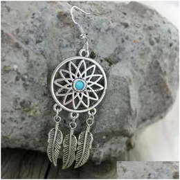 Baumeln Kronleuchter Ankunft Dreamcatcher Feder Blatt Ohrring Für Frauen Silber Überzug Lange Haken Trendy Schmuck Großhandel Drop Lieferung Ea Dhnvi