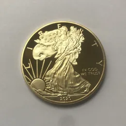 10 szt. Dom Eagle Odznaka 24K Gold Plaked 40 mm Pamiątkowy Moneta American Statue Liberty Pudanir Drop Akceptowane monety 239g