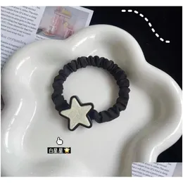 Hair Pins New Black And White Star Sweet Cool Ring Korean Girl Cartoon Original Sufeng Five-Pointed Versatile Rope Student Head Drop D Otemg