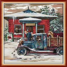 Natal post office pintura decoração de casa pinturas artesanais ponto cruz bordado conjuntos de costura contados impressão em tela dmc 349x