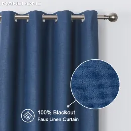 Perdeler MakeHom% 100 Karartma Perdeleri Yatak Odası Oturma Odası Düz ​​Renk Keten Termal Yalıtımlı Modern Perdeler Mutfak Drapes için