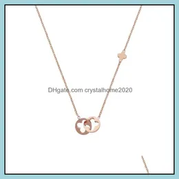 Pendant Necklaces Clover Necklace Womens Hollow Designer Jewelry Rose Gold Chain 45Cm Titanium Steel Double Rings Buckle Simple Mode Otsh0