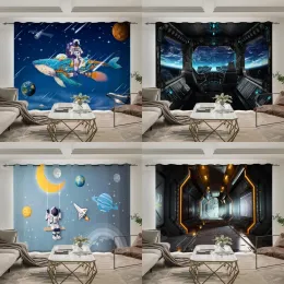 Cortinas espaço exterior astronauta padrão alta cortinas blackout baleia planeta scifi sombreamento interior cortina do quarto das crianças novo estilo