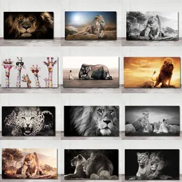 Afrikanska stora lejon leoparddjur möter duk målningar väggkonst affischer och tryck djur lejon konstbilder för vardagsrum258r