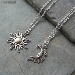 Pendant Necklaces New Silver Color Sun And Moon Necklaces Chain Pair Of Celestial Best Friends Gift For Friend Long Necklaces Pendants Men WomenL242313