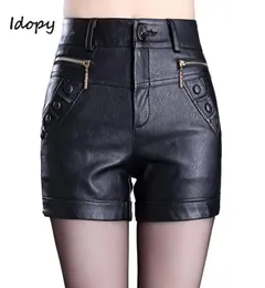 Idopy Fashion Womens Pu Leather Sexy Shood Side Side Zippers Skinny Fit Night Club Short Pants 여성용 검은 빨간 반바지 Y2004031120031