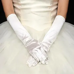 Cinco Dedos Luvas Mulheres Festa de Noite Casamento Formal Cor Sólida Cetim Longo Dedo Mittens ForEvents Atividades Vermelho White245Y