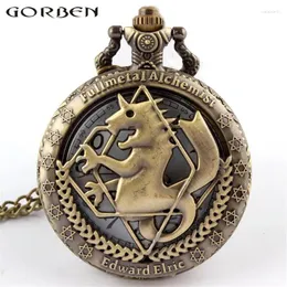 Pocket Watches Anime Edward Elric Full Metal Alchemist Cosplay Hollow Copper Quartz Watch Vintage Necklace Flip Fob Chain Men Women Gift