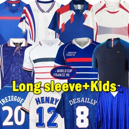 Francuska wersja retro koszulki piłkarskie 06 04 02 2000 2018 Lizarazu Vieira Djorkaeff Makelele Deschampa 98 96 1990 Koszulki piłkarskie z długim rękawem 1971 1988 84 82 Zestawy dla dzieci mężczyzn dla dzieci zestawy