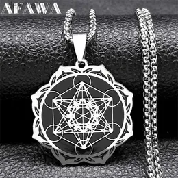 Pendant Necklaces Sacred Geometry Metatron Cube Angel Seal Archangel Necklace for Women Men Stainless Steel Flower of Life Lotus Jewelry N7961S02L242313