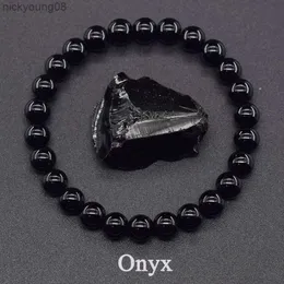 Bangle Classic Black Onyx Bead Pulseira para Homens Pedra Natural Brilhante Preto Obisidian Handmade Pulseira Yoga Meditação Jóias WholesaleL2403
