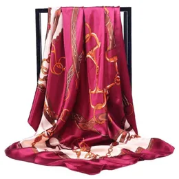 Sciarpe 90 cm x Women Flower Belt Pattern Funce Silk Musulmano Ramadan Hijab Adabone Scialle avvolto Scialpe copertura Satina219W