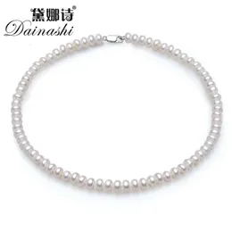 Dainashi Classic 8-9mm Halvrund Natural Pearl Necklace For Women Girls Fashion 925 Sterling Silver White Pink Purple 3 Color 240301