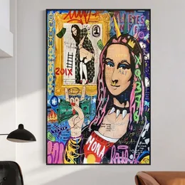 Streszczenie Graffiti Art Placas Paintings Funny Mona Lisa Plakaty i drukowanie Słynne zdjęcia sztuki ściennej do salonu Dekor Domowe Cuad221W