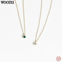 Other WOOZU 925 Sterling Silver Fashion Minimalist Green Mini Zircon Girl Charm Necklace for Women Elegant Party Jewelry AccessoriesL242313