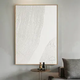 Calligrafia Spedizione gratuita Vendita calda Contemporanea dipinta a mano Astratta Linea bianca Dipinti su tela Grande camera da letto Decorazione senza cornice