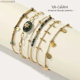 Bangle Yachan 18K Gold Pvd Plated rostfritt stålkedja armband för kvinnor charm afrikansk turkos natursten trendiga smycken presentl2403