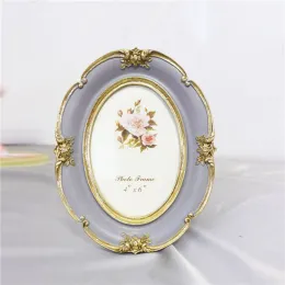 Frame Retro Elliptical Photo Frame 6/7 Inch Resin Desktop Oval Picture Frame Wedding Party Family Home Decor Ornaments Crafts Gift