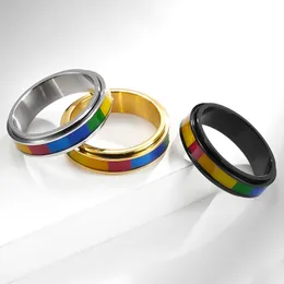 Rotatable Stainless Steel Rainbow Flag Ring Homosexuality Lesbian Rings for Lover Women Men Fashion Jewelry