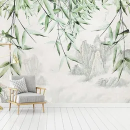 Custom Mural Wallpaper Wall Art New Chinese Style Ink Mountain Water Bamboo Study Living Room Bedroom Background Wall Painting1264G