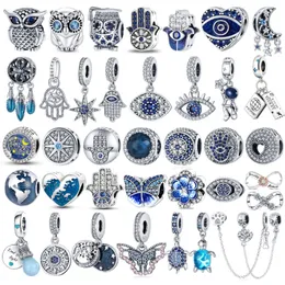 925 Sterling Silber Fit Pandora Charms Armband Perlen Charme Farbe böse Augen Eule Heißluftballon Blaues Perlen Herz