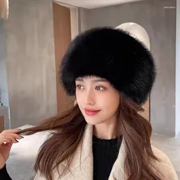 Berets Winter Women Neck Hat Solid Multifunction Skullies Beanies Thick Warm Fluffy Fur Faux Bomber Hats Ushanka Gorro