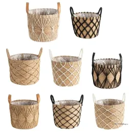 Planters Rattan Grass Woven Flower Basket Planter Pot for Floor Standing Storage Garden