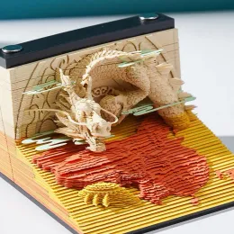 Miniatures Dragon Year Temat 3D Notepad 2024 3D Art Memo Pad 3D Sticky Note Blocks 3D Note papierowy Model Model świąteczny