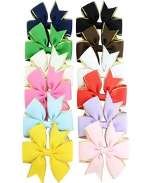 3 Inch Solid Grosgrain Bowknot Ribbon Classical Bow Hairpin With Gold verge Hair Clip For Girls Accessory Girls Headdress A791353702