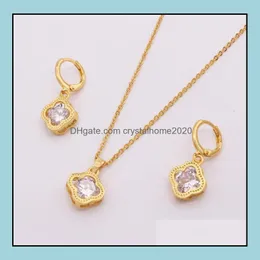 Collane con ciondolo Collana da donna con quadrifoglio e orecchini con zirconi intarsiati Set gioielli da sposa Pendenti con consegna a goccia Ottsl