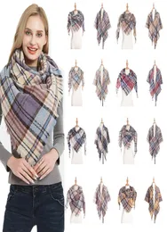 40 стильных клетчатых шарфов для девочек, шаль в сетку, большие накидки с кисточками, решетчатый треугольный шарф на шею, пашмина с бахромой, зимний Neckerchi2933648