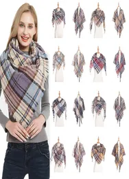 40 Style Plaid Suchy Dziewczyny Sprawdź szal siatkę Zwyciężone frędzane frędzle kratowy trójkąt szyja szalik fringed paszmina zima