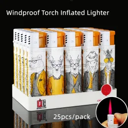 New Windproof Torch Lighter Red Flame Jet Gas Refill Cigarette Lighter Butane Inflated Plastic Cheap Lighters 25 PCS Per Pack Gadgets ZZ
