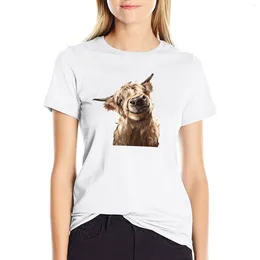 Damen Polos Highland Cow T-Shirt Sommerkleidung Kawaii Lady Kleid für Frauen lang