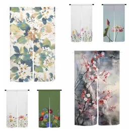 Cortinas florais para porta, cortina japonesa meia suspensa, café, banheiro, cozinha, entrada divisória, cortina noren