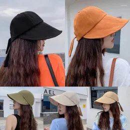 ボールキャップサンハット女性夏保護トレンディ韓国折りたたみ可能な空のトップサンハットワイドブリム野球帽と弓