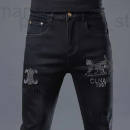 Jeans masculinos designer high end perfuração quente moda jeans preto homens primavera e outono nova tendência estiramento versátil calças de perna pequena designer jeansQFMB