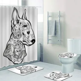 Vorhänge Cool Tattoo Bullterrier Hund Porträt von Bullterrier Bad Duschvorhänge für Badezimmer Toilette Tier Haustier Heimdekoration