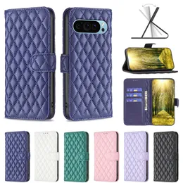 Kreckade kornläderplånbok Fall för Google Pixel 9 9Pro One Plus 12 Pro Xiaomi 14 Pro Redmi 13C K70 K70E Obs 13 Diamond ID Kreditkortslucka Flip Cover Holder Pouch