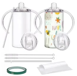 Bicchieri Sippy isolati in bianco per sublimazione da 12 once Bicchiere per bambini in acciaio inossidabile con manici Tazza sottovuoto a doppia parete per bambini e bambini 0313