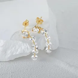 Studörhängen Boako 925 Sterling Silver Earring Short Zircon Chain Tassel Drop Women's 18K Gold Plated Earstuds Oorbellen Zilver