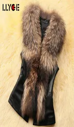 Llyge PU skórzany faux fur w płaszcz zimowy 2018 Casual Size Size Faux Fur Flear Kamizelka zimowa kurtka mody płaszcz 2617964