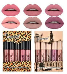 Teayason 5pcs Nude Matte Liquid Lipstick Zestaw Sexy Red Red Velvet Lip Gloss Wodoodporny długotrwały makijaż Lips Tint kosmetyczne piękno1741597